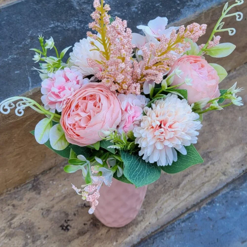 Handmade Pink Flowers Arrangement With Vase Home Office Kitchen Baby Room Decor